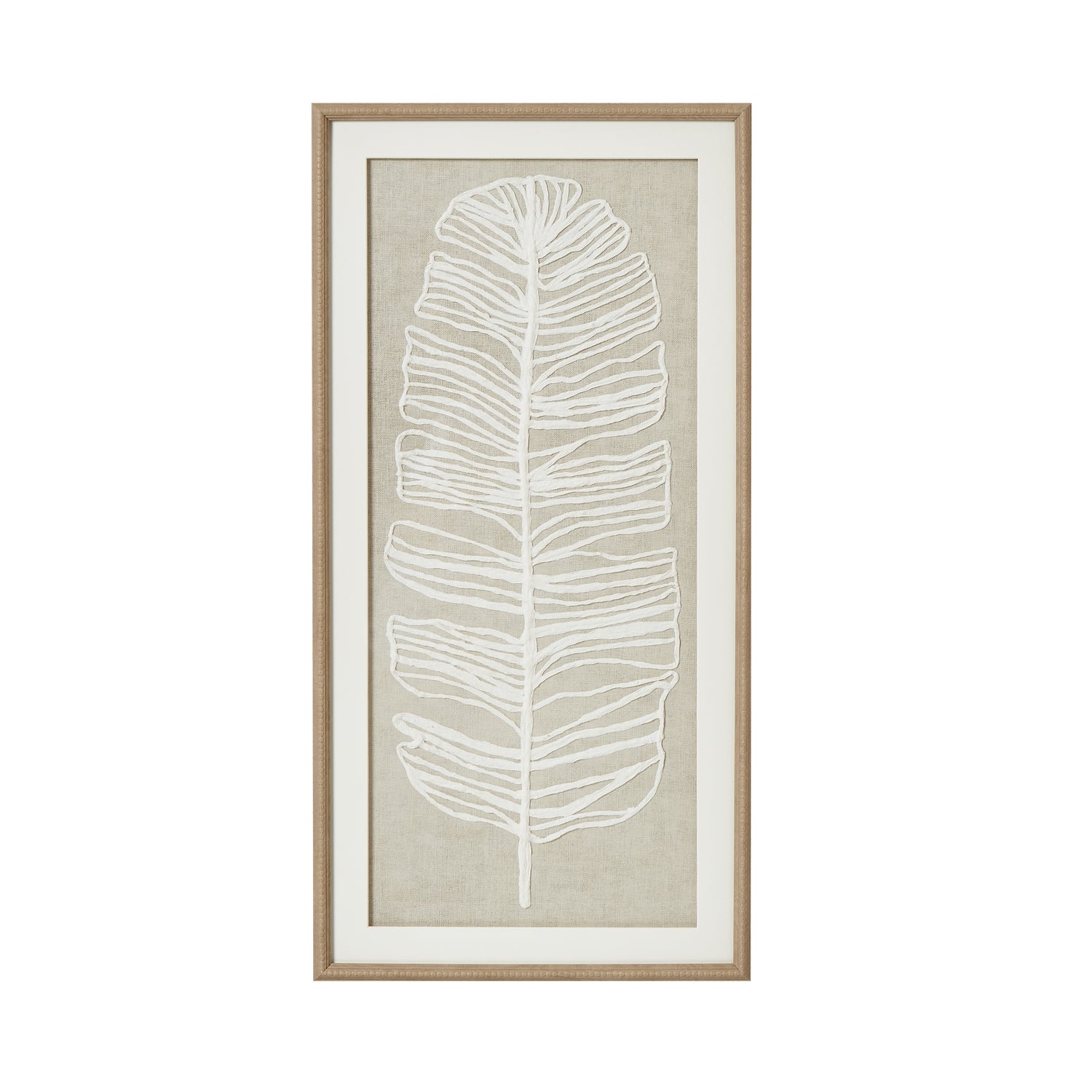 Large Plume White Feather Art Mounted In Beaded Frame - Handpainted Art from the Quanta Home collection.