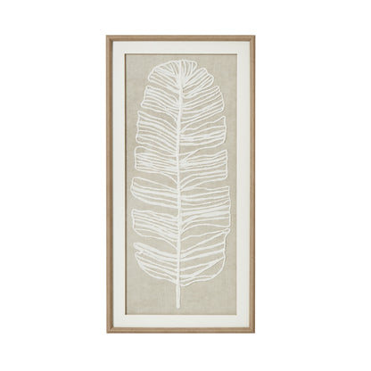 Large Plume White Feather Art Mounted In Beaded Frame - Handpainted Art from the Quanta Home collection.