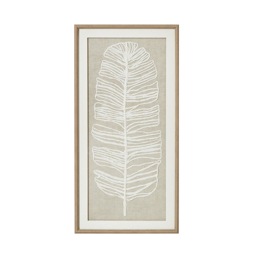 Large Plume White Feather Art Mounted In Beaded Frame - Handpainted Art from the Quanta Home collection.