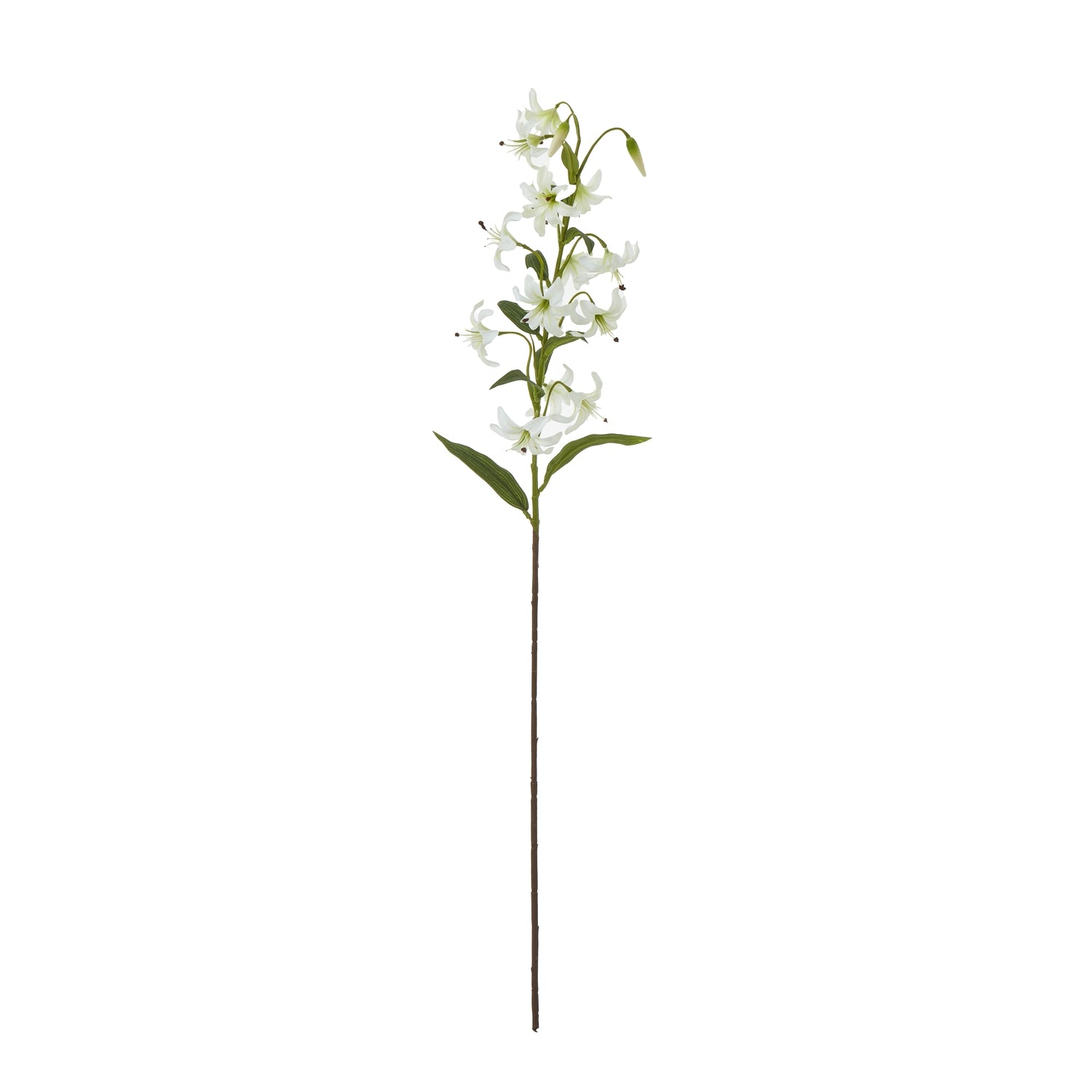 Faux Turks Cap Green Lily Spray with bell-shaped white flowers and lush green foliage, perfect for elegant floral arrangements.