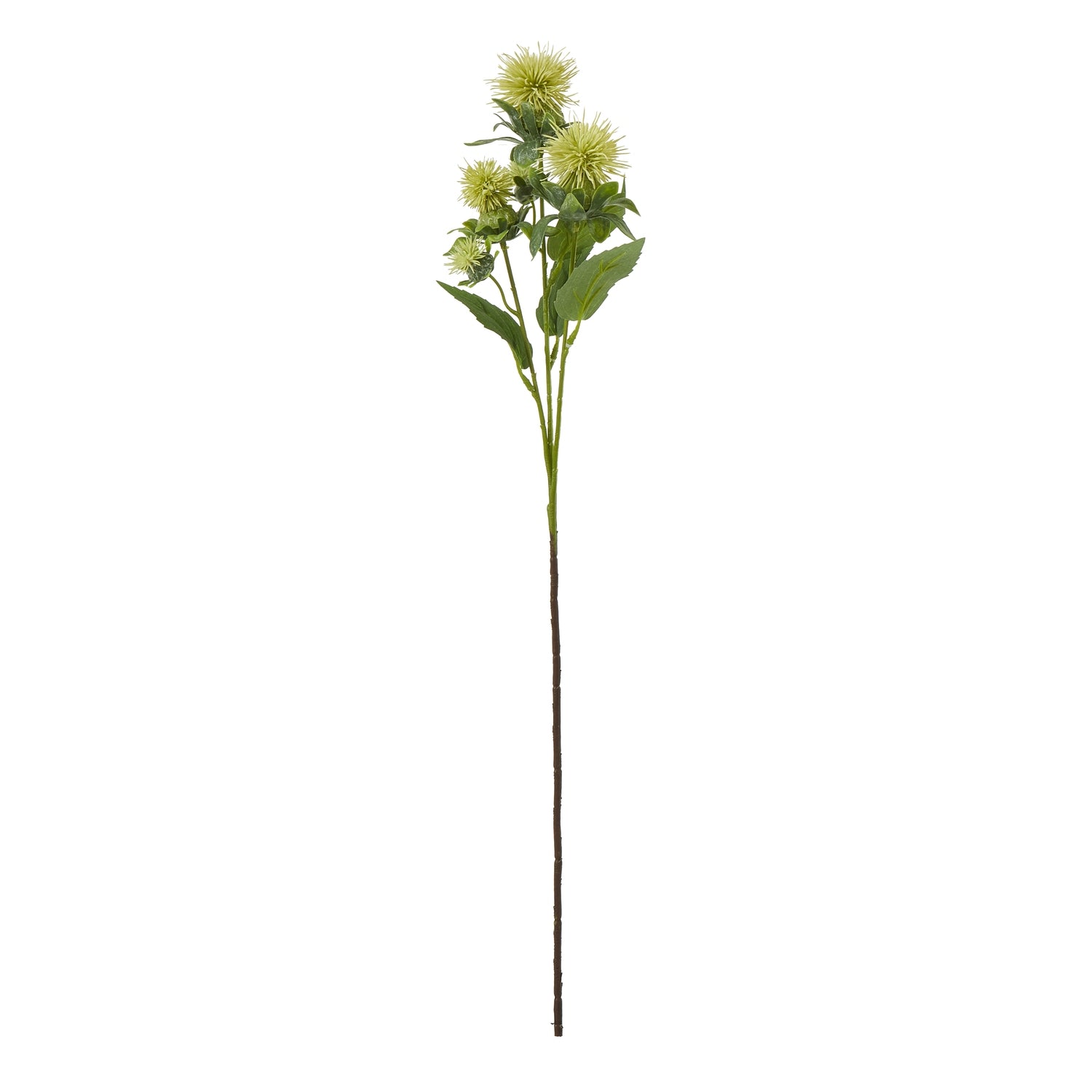 Vibrant green artificial safflower spray with striking yellow blooms and lush foliage, perfect for elegant decor and versatile arrangements.