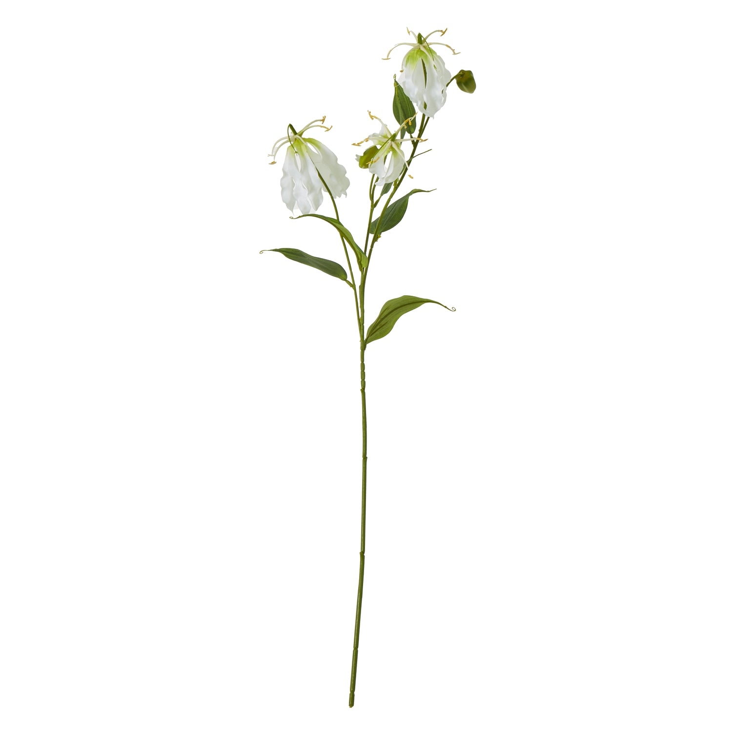 Cream Gloriosa spray with lifelike white flowers and green leaves, perfect for tropical or modern decor.