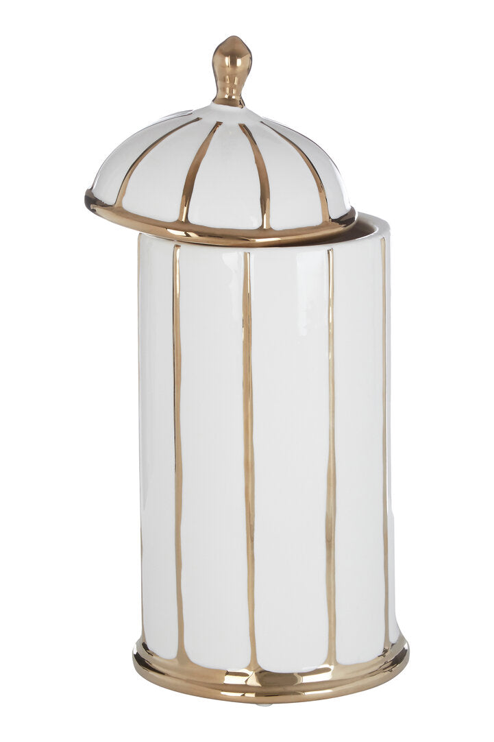 Petite Large White and Gold Ceramic Jar