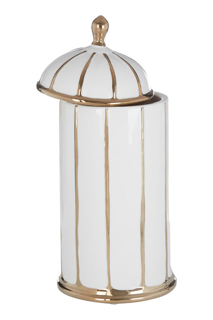 Petite Large White and Gold Ceramic Jar