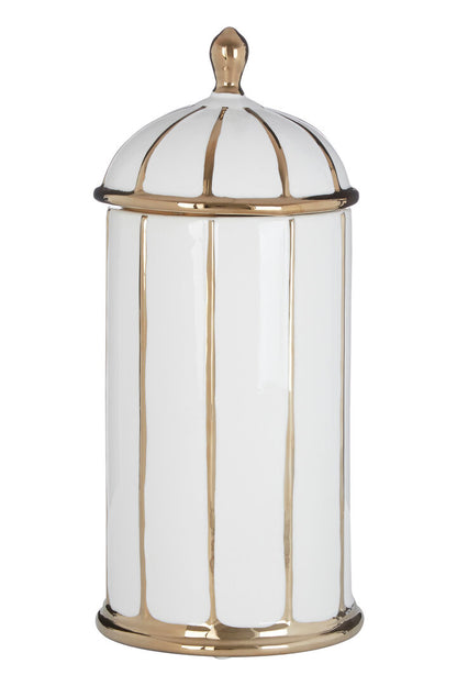 Petite Large White and Gold Ceramic Jar