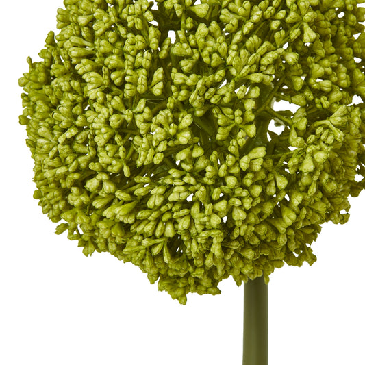 Lifelike green allium stem with densely packed florets, adding a touch of elegance and versatility to home decor.