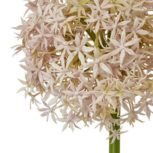 Lilac medium allium stem featuring delicate lilac and ivory florets with a lifelike texture, set on a green stem.