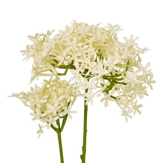 Creamy white hydrangea stem with detailed blooms and a green stem, ideal for elegant home décor and lasting arrangements.