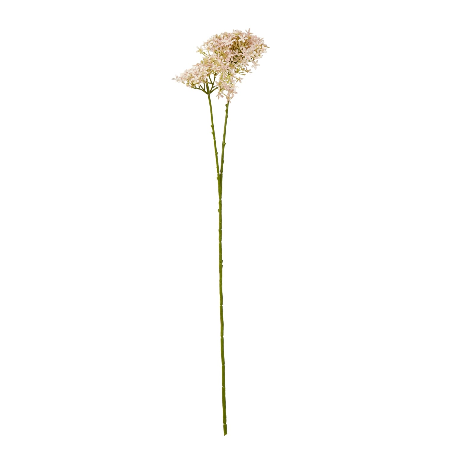 Delicate pink blooms atop a slender green stem, showcasing lifelike craftsmanship for elegant home decor.