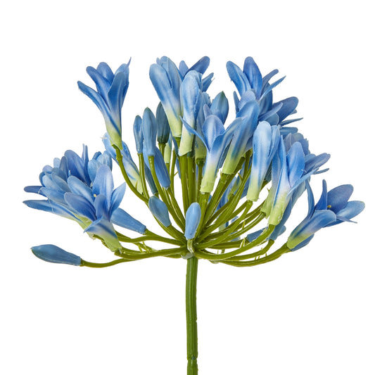 Vibrant blue artificial Agapanthus stem with lifelike petals, designed for elegant home or office decor.