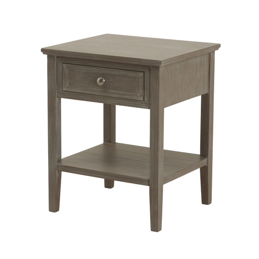 Refined oak side table with a single drawer and minimalist design, featuring clean lines and a natural finish.
