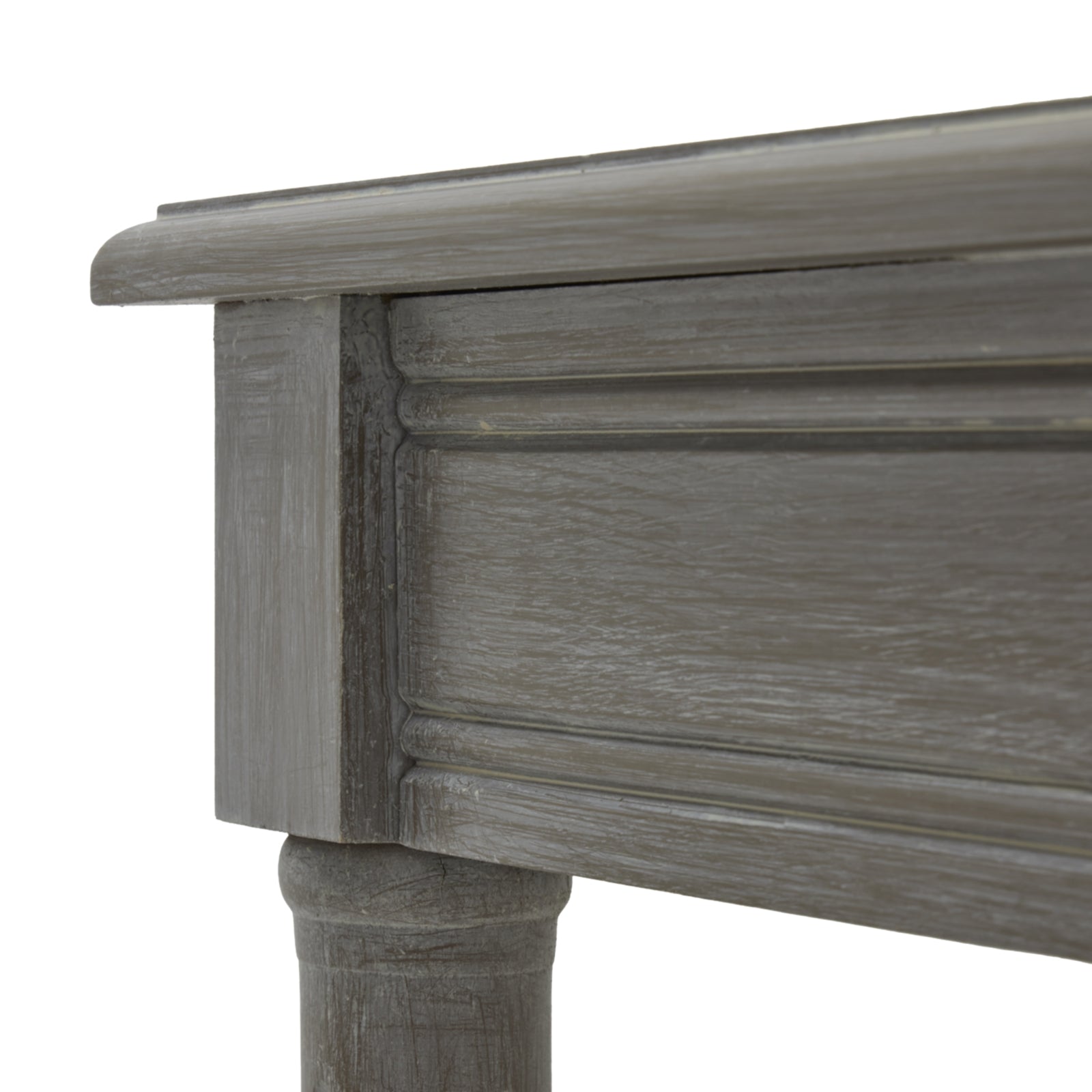 Natural grey rattan side table with a smooth top, intricate texture, and sleek tapered legs, exuding modern elegance.