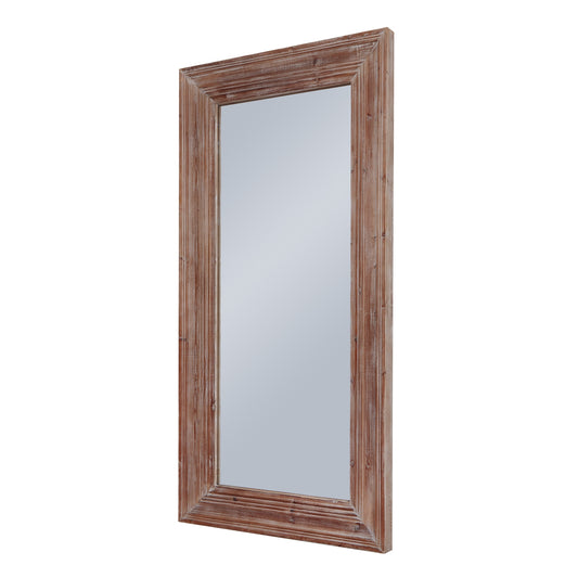 Large wall mirror with a weathered wood frame, showcasing rustic charm and a classic washed finish, perfect for any decor.