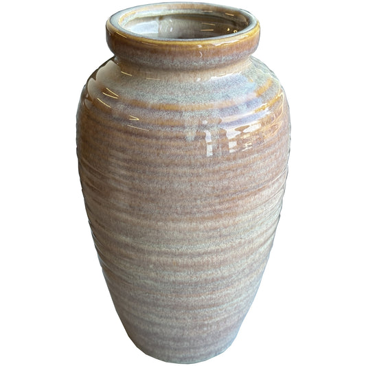 Red amphora vase with a brindled texture, featuring a classic silhouette that adds timeless Mediterranean charm.