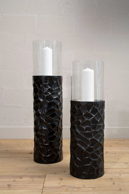 Aureon Black and Gold Small Floor Standing Hurricane Candle Holder