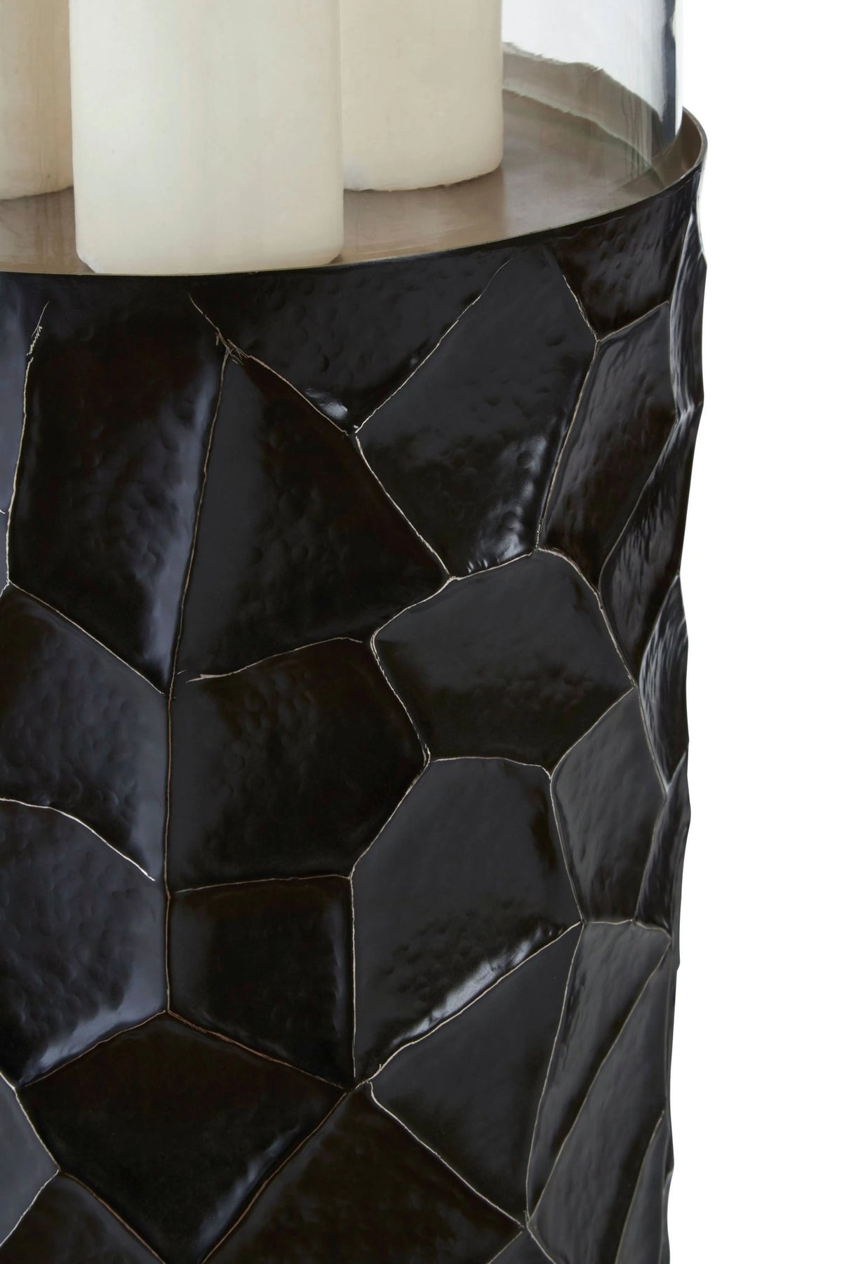 Aureon Black and Gold Small Floor Standing Hurricane Candle Holder