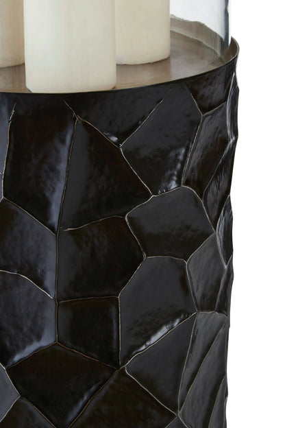 Aureon Black and Gold Small Floor Standing Hurricane Candle Holder
