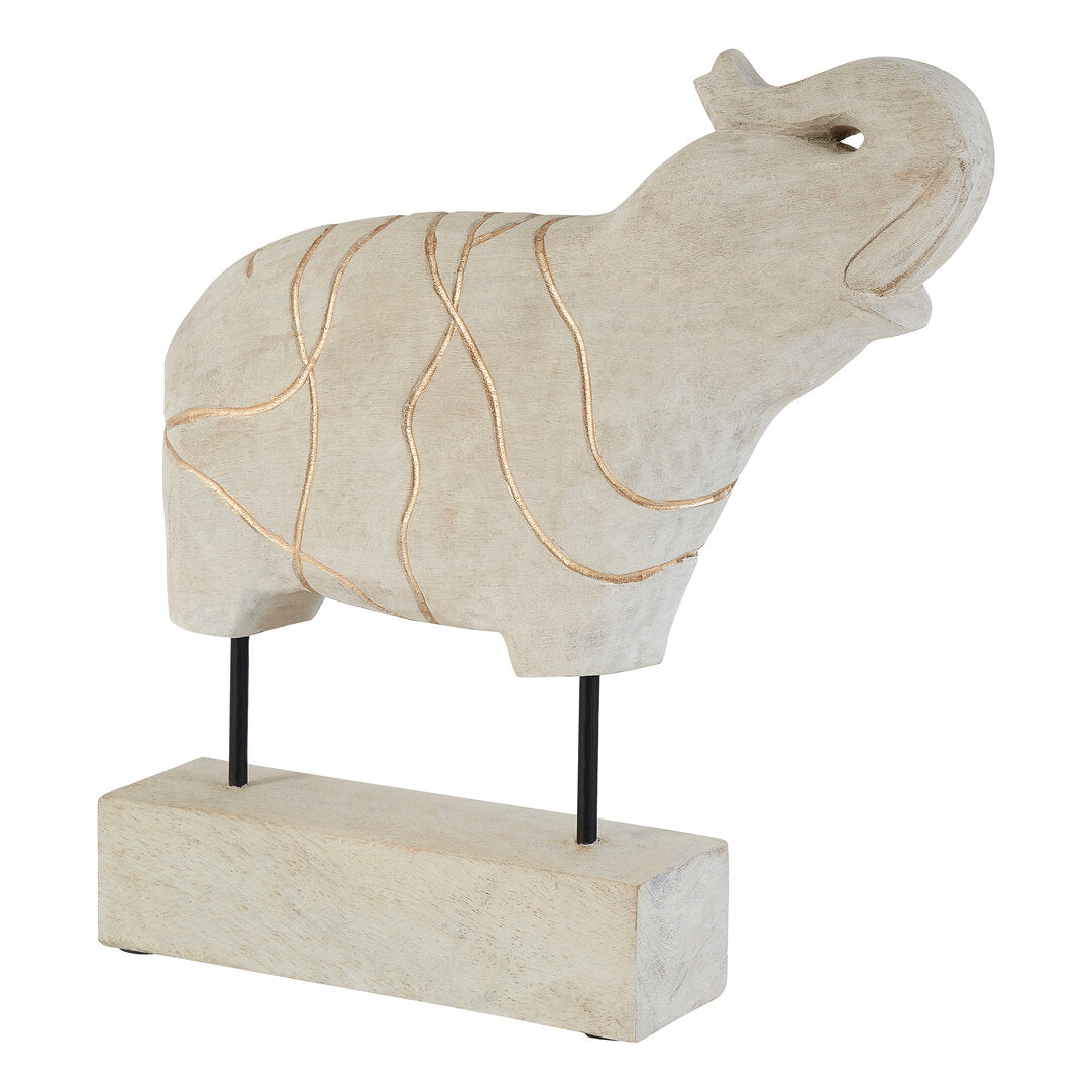 Equus Whitewash Mango Wood Elephant Sculpture