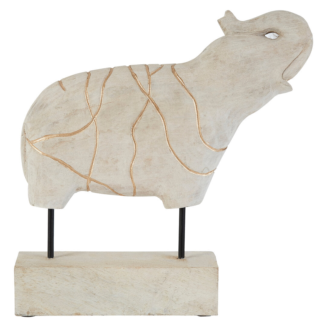 Equus Whitewash Mango Wood Elephant Sculpture