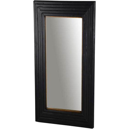 Rectangular wall mirror with a sleek black frame featuring clean, architectural lines, adding modern elegance to any space.