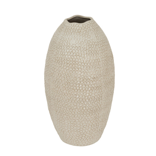 White Zaffera Olpe Vase with a textured, rounded silhouette, showcasing fluid contours and elegant proportions for modern decor.