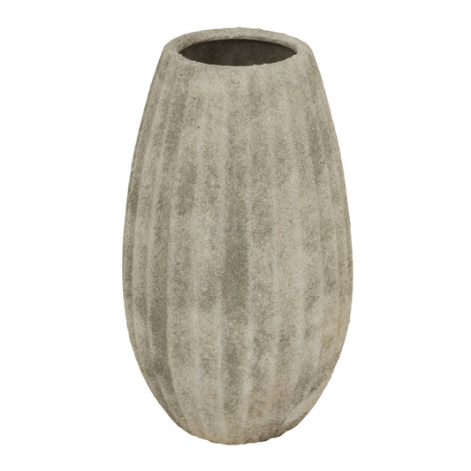 Ceramic olpe vase with a graceful, fluted silhouette in a neutral gray tone, perfect for fresh or artificial flowers.