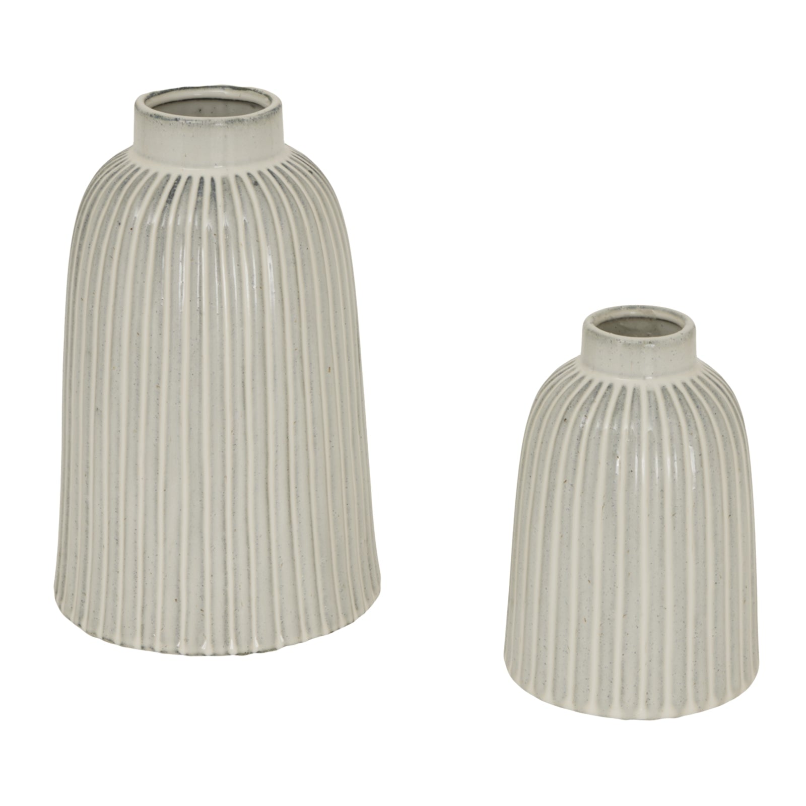 White medium bell vase with ribbed texture and elegant silhouette, showcasing modern sophistication for various decor styles.