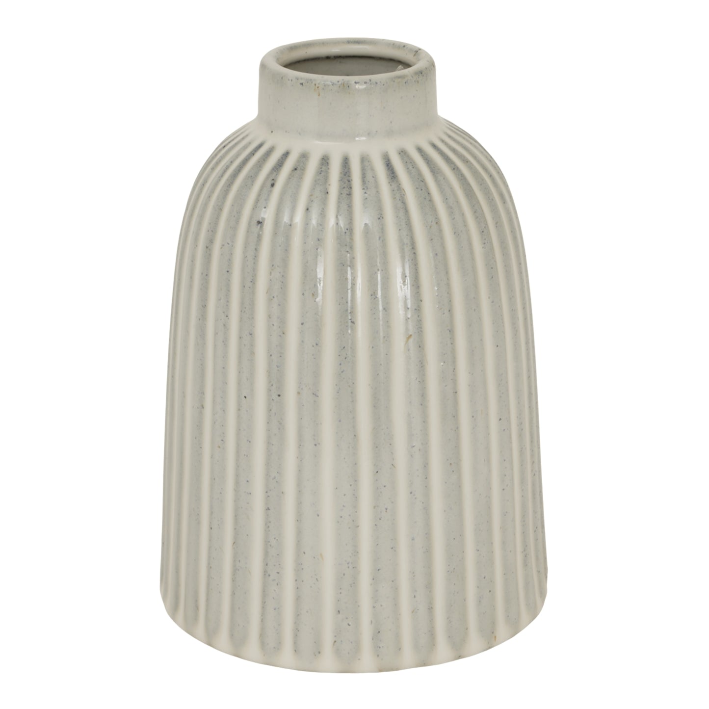 White medium bell vase with a ribbed texture, showcasing a graceful silhouette and modern sophisticated design.