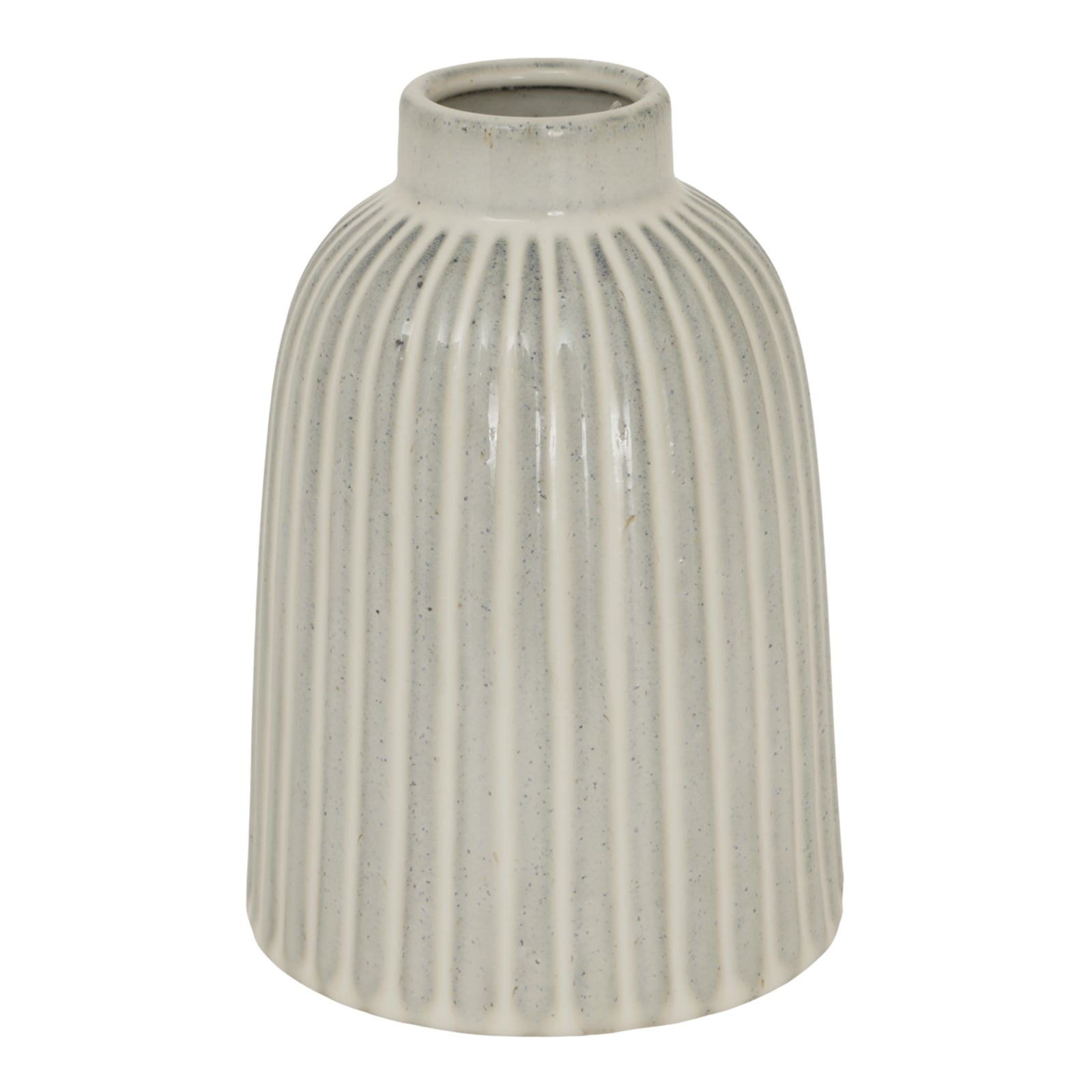 White medium bell vase with a ribbed texture, showcasing a graceful silhouette and modern sophisticated design.