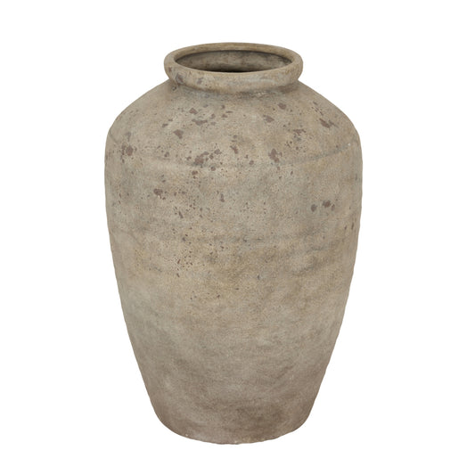Large mottled vase in a warm, earthy tone, featuring a textured surface that evokes aged terracotta, perfect for elegant decor.