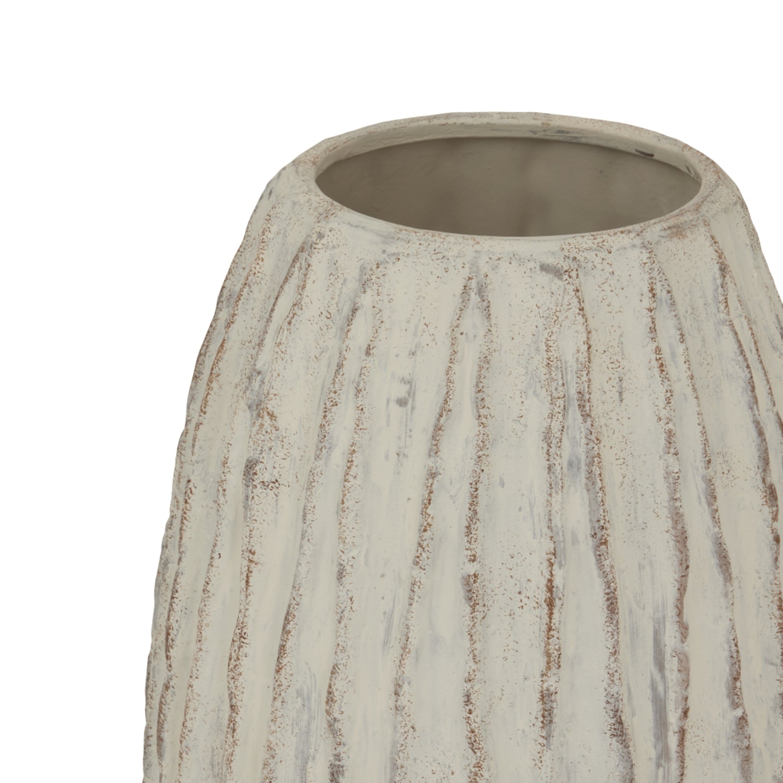 Large white vase with innovative fin-like textures, featuring angled planes, offering a modern geometric design for sophisticated interiors.