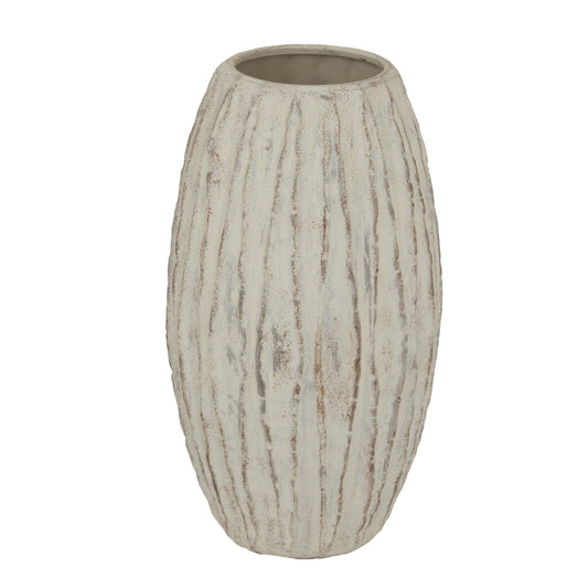 Striking large white vase with fin-like textures and precise angled planes, showcasing modern geometric elegance for sophisticated décor.