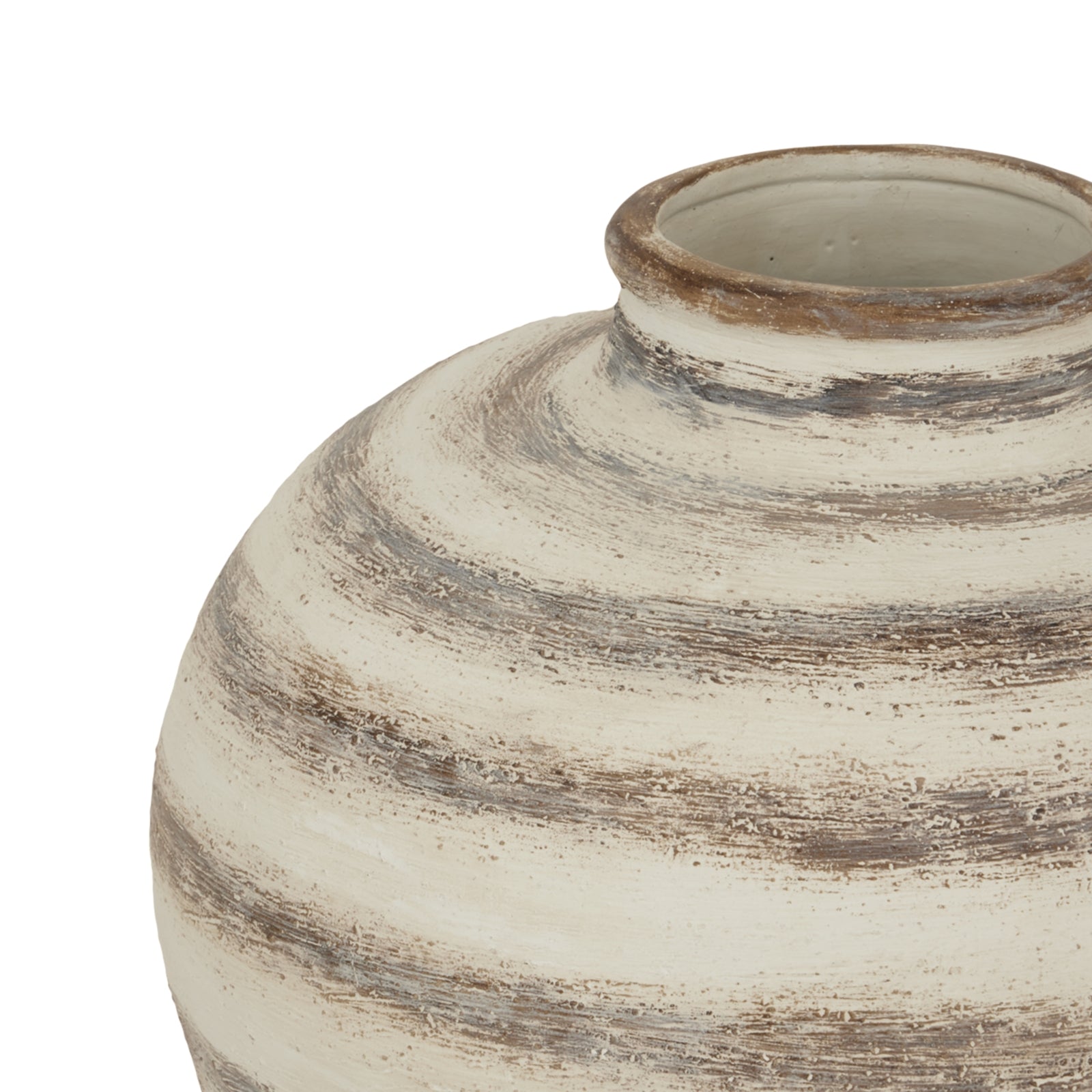 Large, earthy-tone ceramic vase with a distinctive striped pattern and refined silhouette, perfect for floral arrangements or decor.