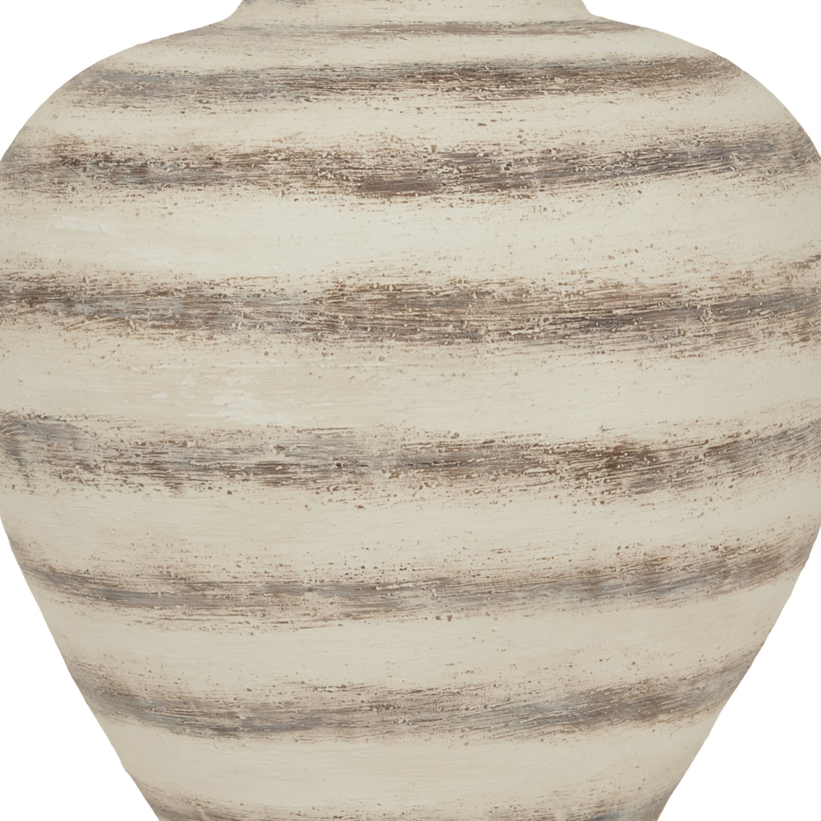 Ravello Large Stripe Amfora Vase features a cream base with bold, textured brown stripes, showcasing a refined, elegant silhouette.