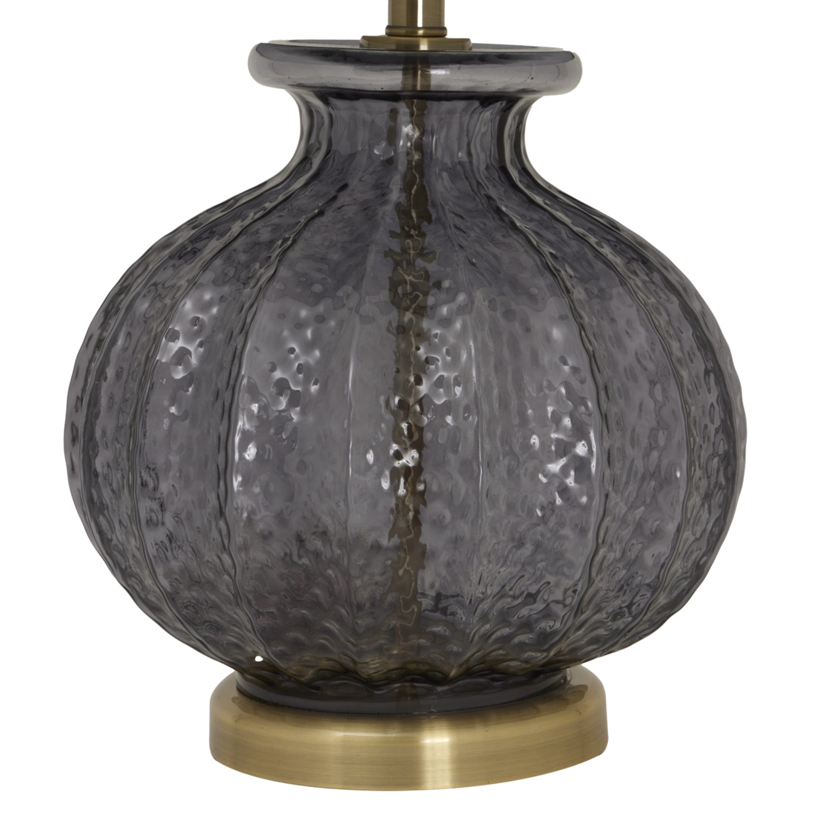 Fluted glass lamp with a textured, transparent base and a sleek black velvet shade, exuding elegance and modern refinement.