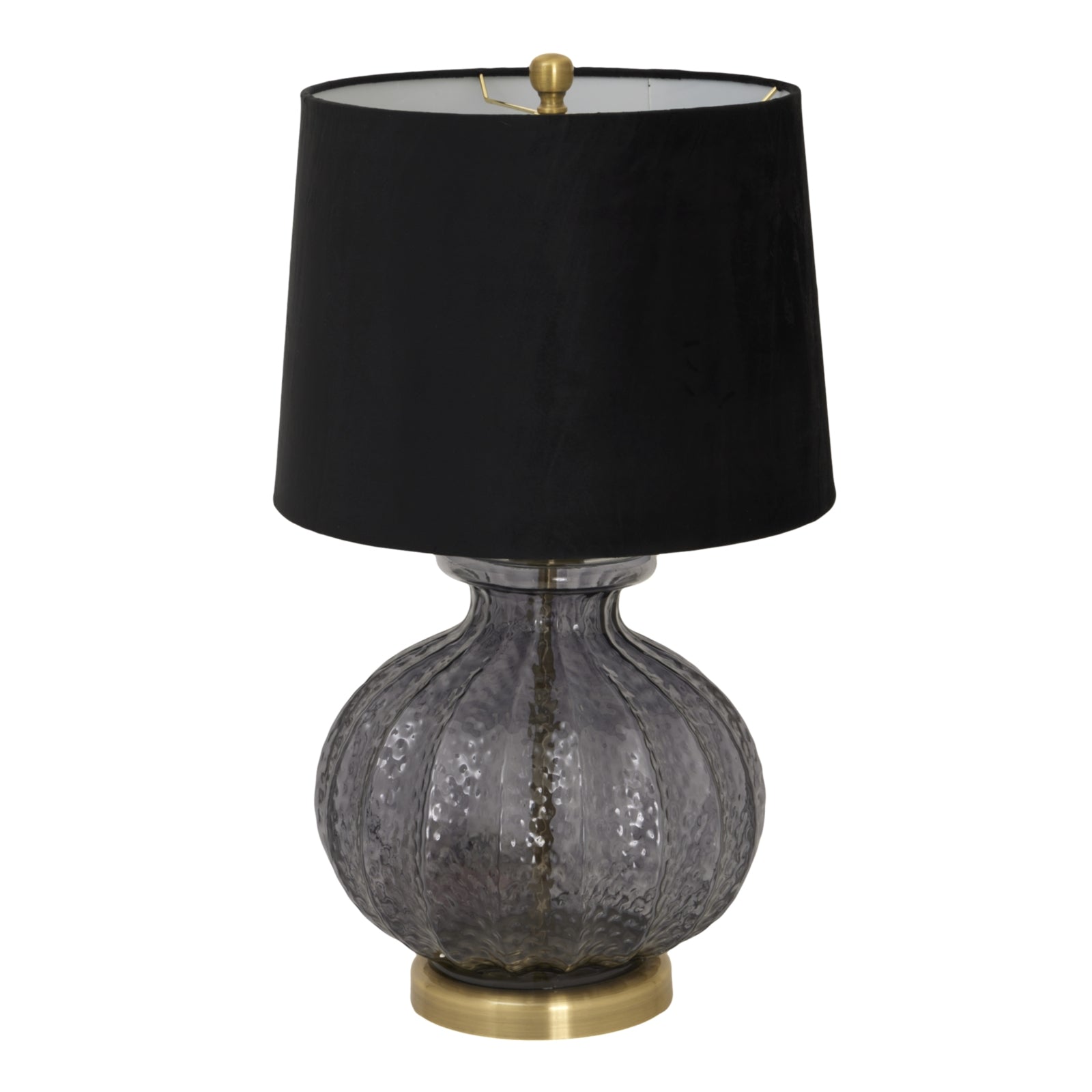 Fluted glass table lamp with a black velvet shade, featuring a gold base for a luxurious and modern look. Perfect for elegant interiors.