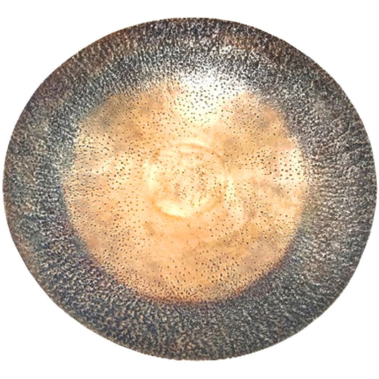 Extra large decorative wall art plate with a metallic gold center and textured black edges, creating a modern, geometric focal point.