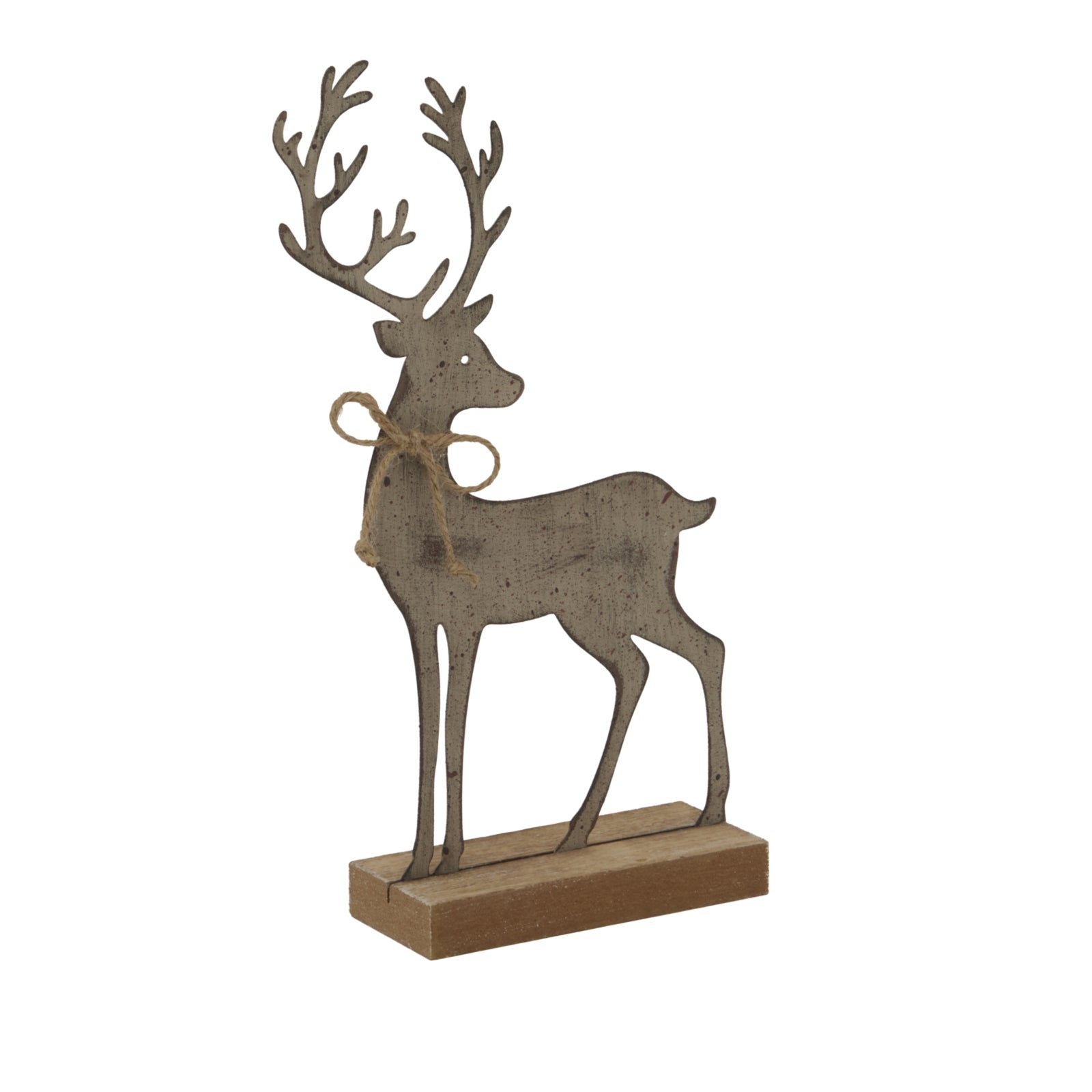 Rustic Metal Reindeer On Wood Stand - Christmas Room Decorations from the Quanta Home collection.