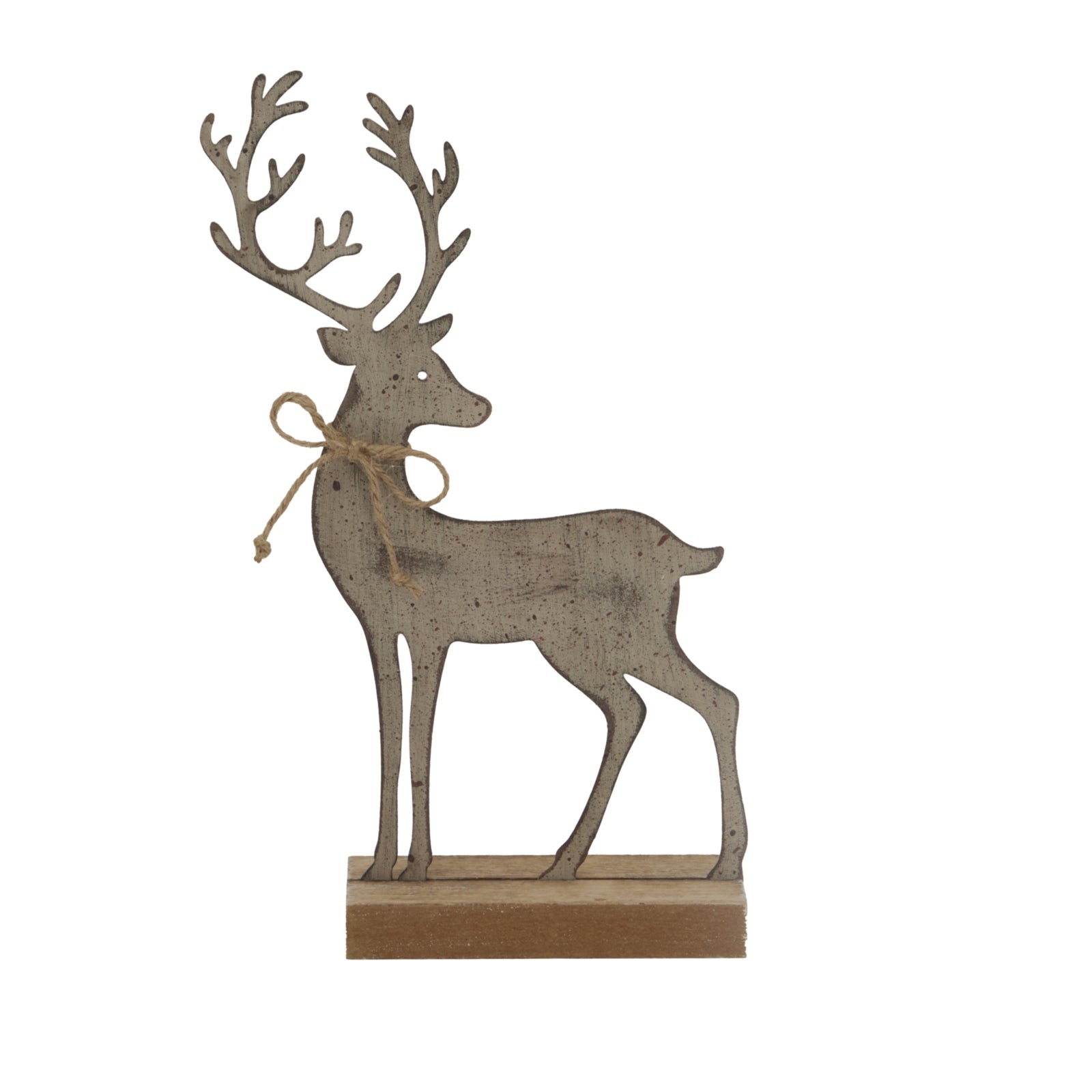 Rustic Metal Reindeer On Wood Stand - Christmas Room Decorations from the Quanta Home collection.