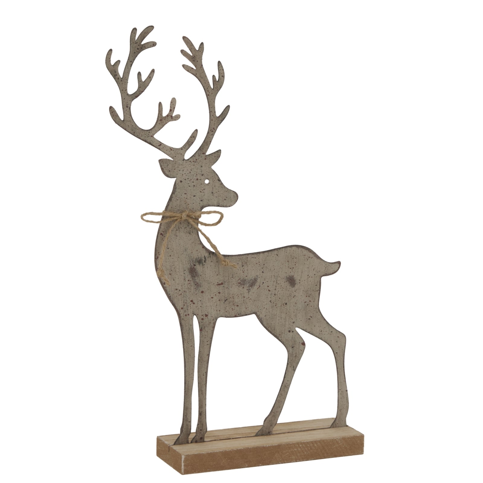 Large Rustic Metal Reindeer On Wood Stand - Christmas Room Decorations from the Quanta Home collection.