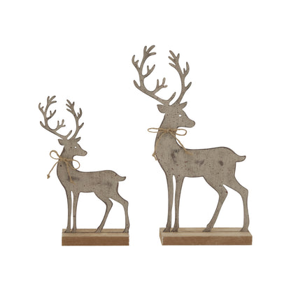 Large Rustic Metal Reindeer On Wood Stand - Christmas Room Decorations from the Quanta Home collection.