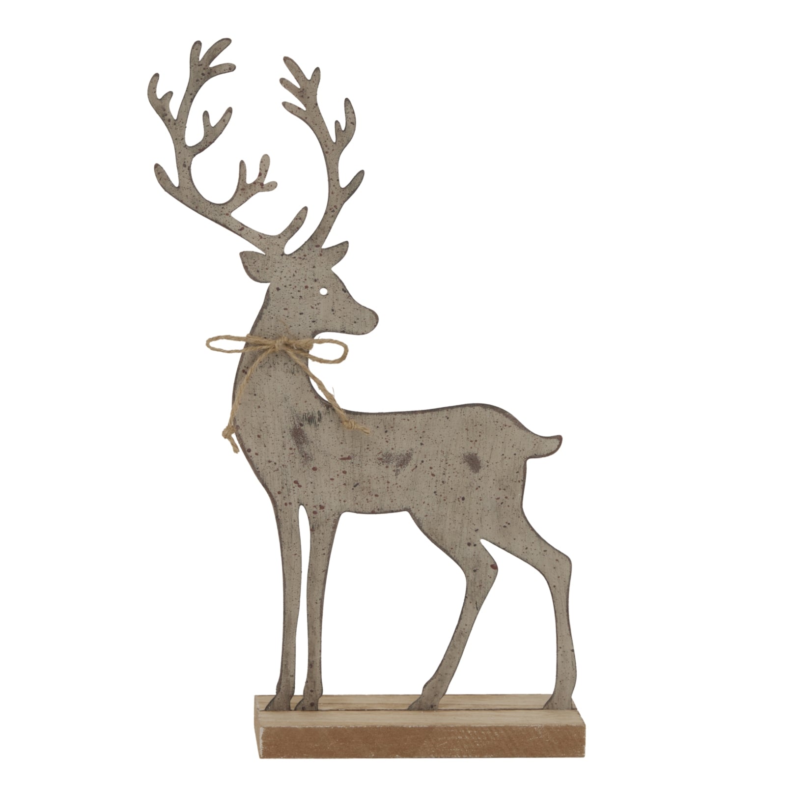 Large Rustic Metal Reindeer On Wood Stand - Christmas Room Decorations from the Quanta Home collection.