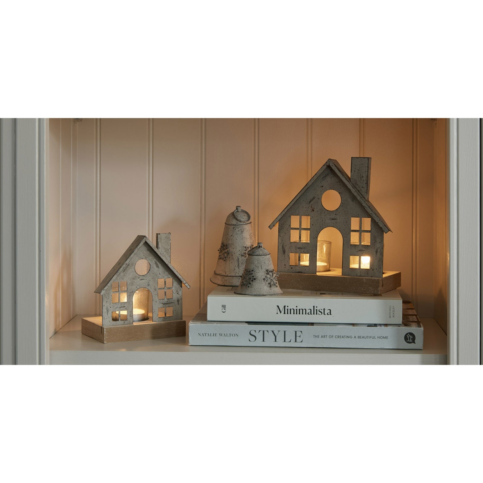 Rustic Metal House Tealight On Wood Stand With Glass Votive - Christmas Candles & Candle Accessories from the Quanta Home collection.