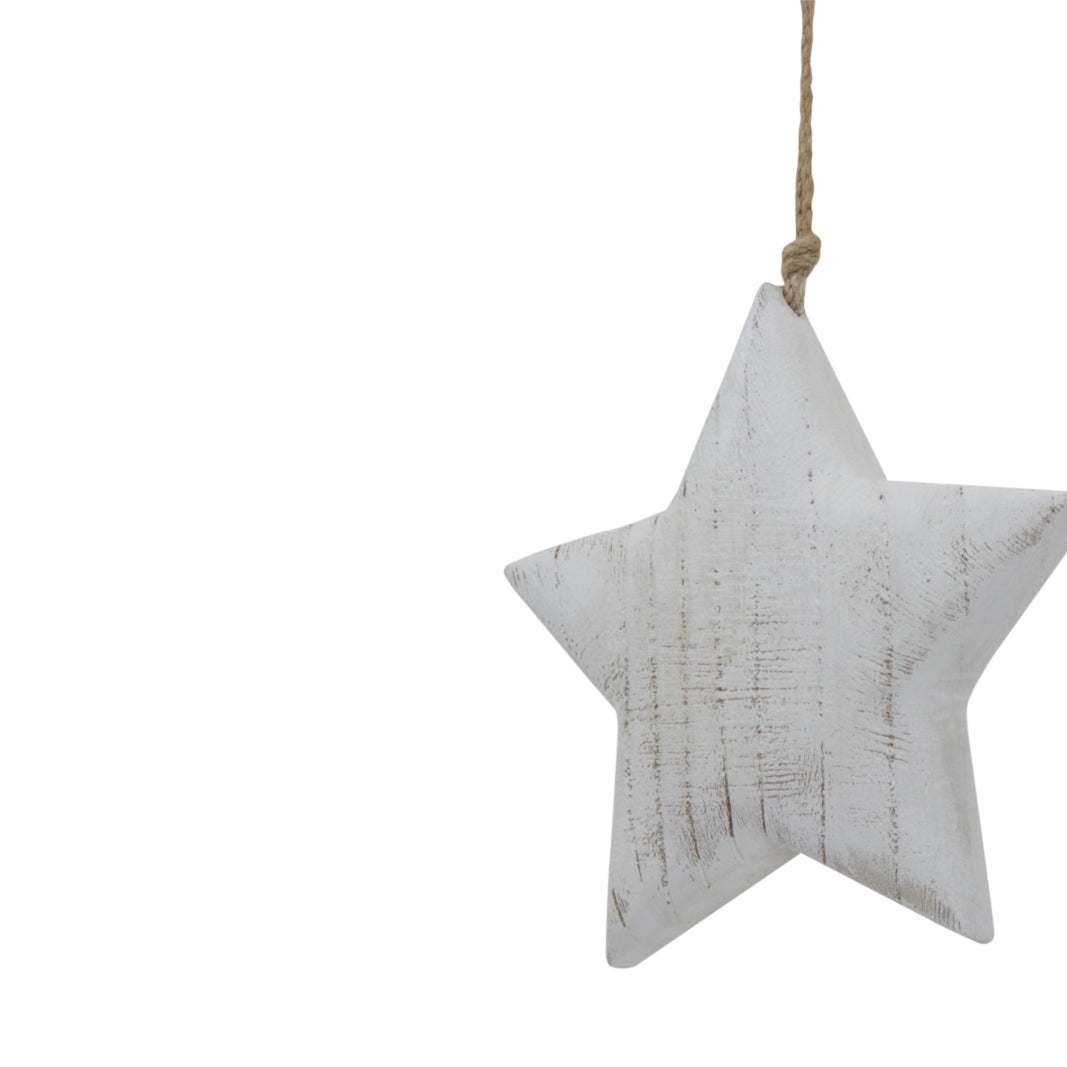 Large Whitewashed Rustic Hanging Star - Christmas Baubles from the Quanta Home collection.