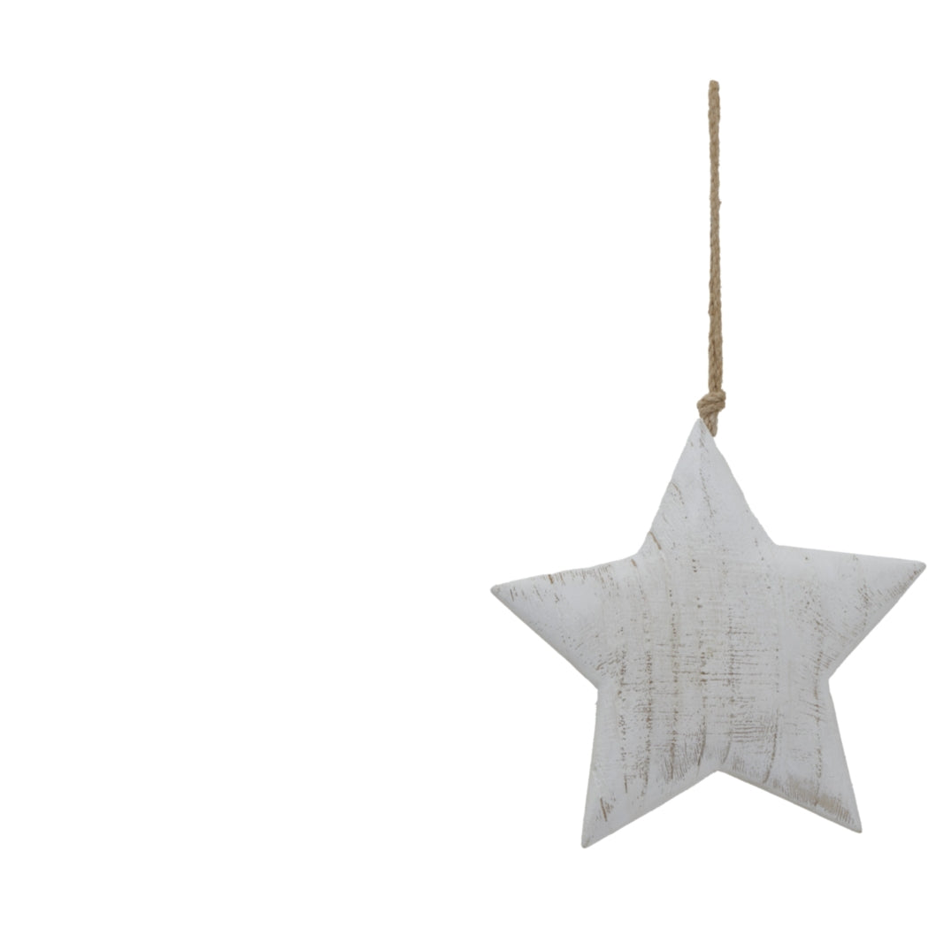 Large Whitewashed Rustic Hanging Star - Christmas Baubles from the Quanta Home collection.
