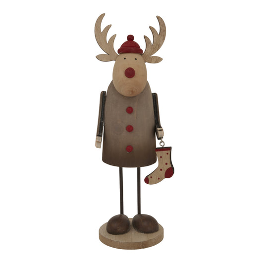 Large Rustic Rudolf With Stocking Decoration - Christmas Room Decorations from the Quanta Home collection.