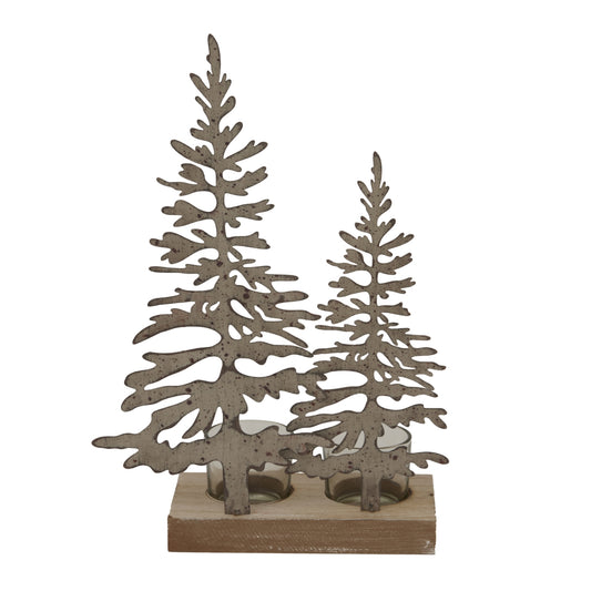 Rustic Double Silhouette Trees On Stand - Christmas Room Decorations from the Quanta Home collection.