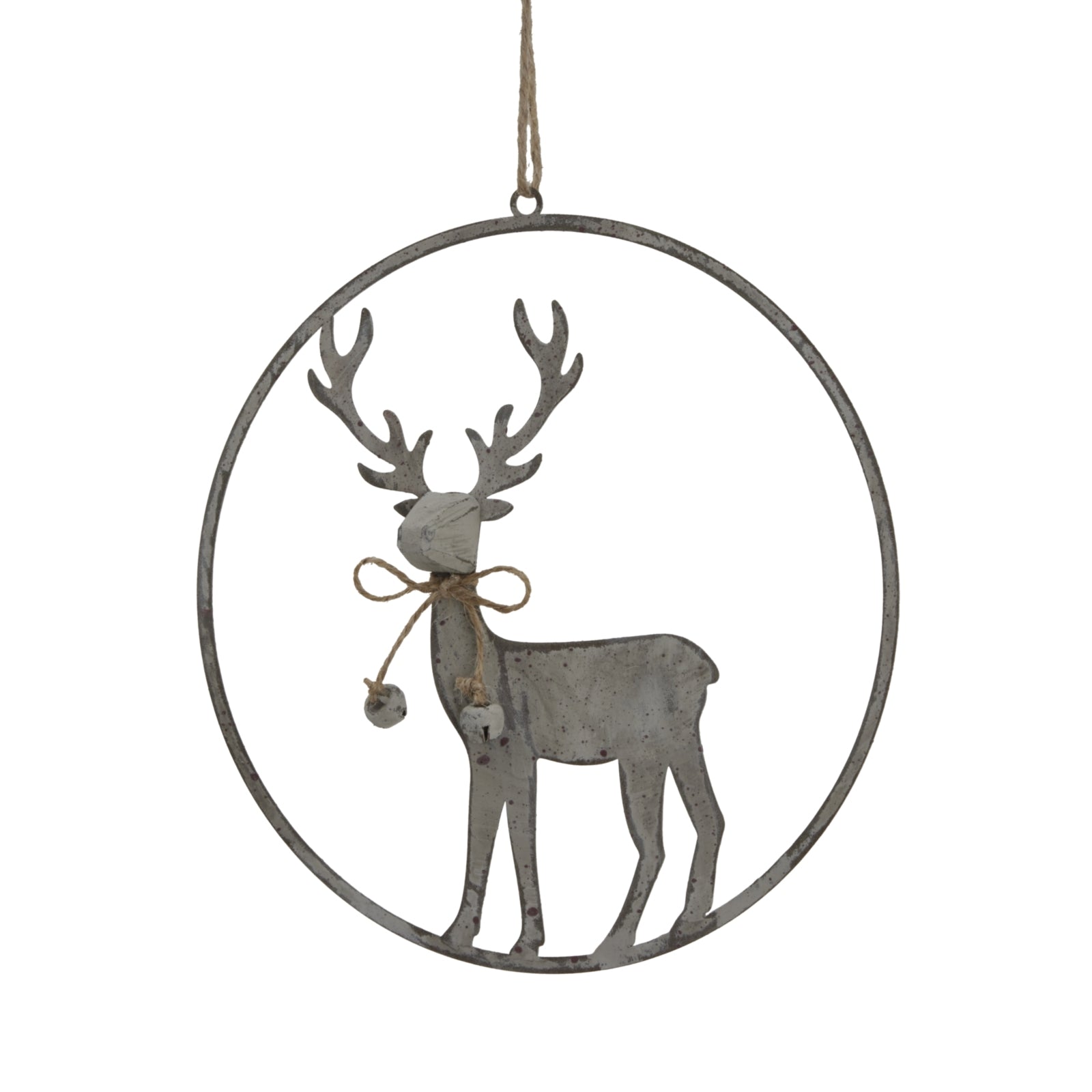 Large Rustic Reindeer In Hoop Hanging Decoration - Christmas Baubles from the Quanta Home collection.