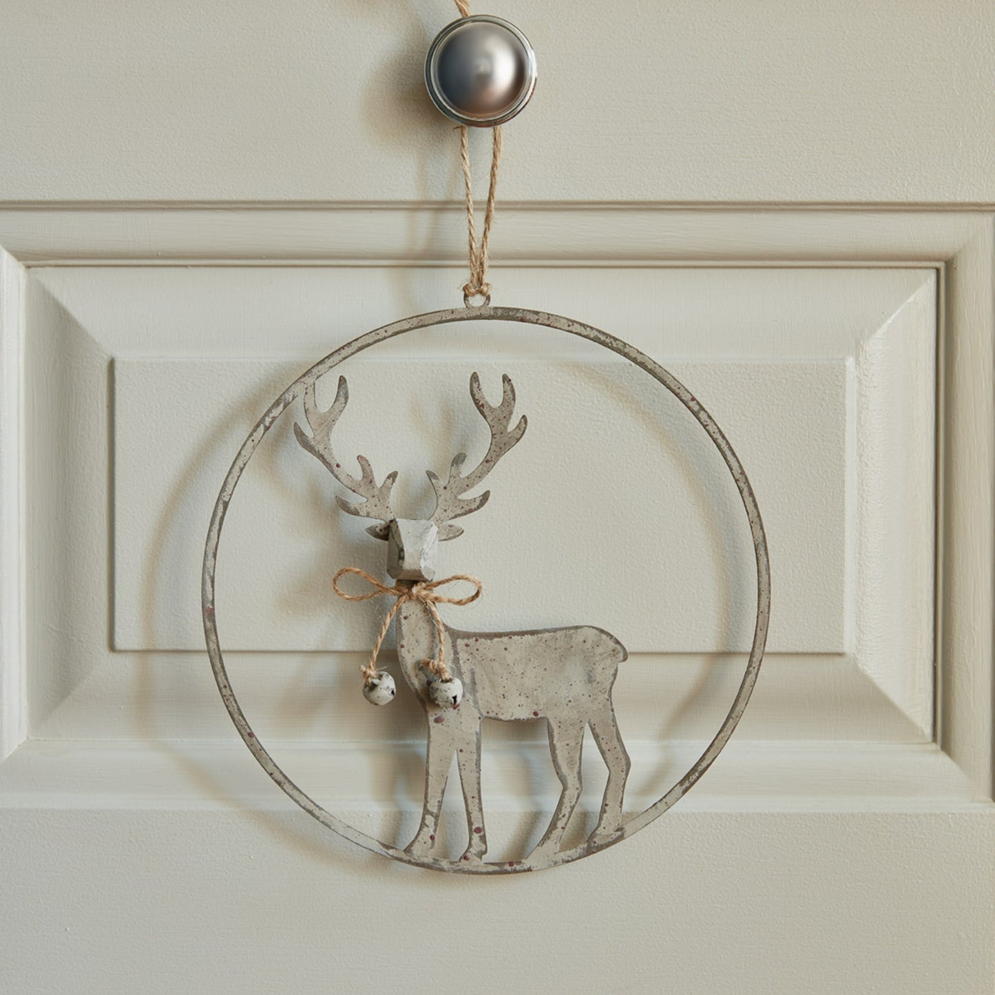 Large Rustic Reindeer In Hoop Hanging Decoration - Christmas Baubles from the Quanta Home collection.