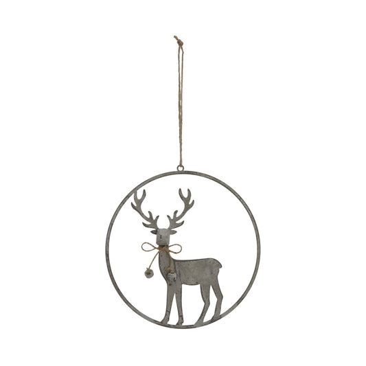 Large Rustic Reindeer In Hoop Hanging Decoration - Christmas Baubles from the Quanta Home collection.
